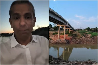 montagem com foto de juiz Edinaldo Muniz e de ponte que desabou