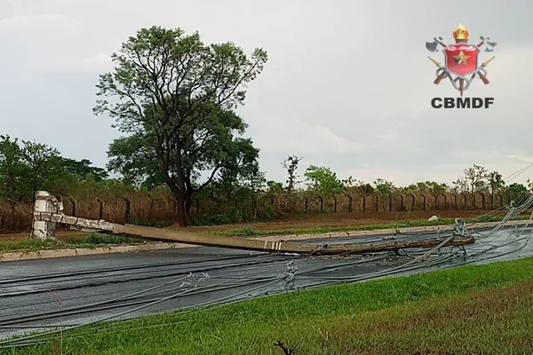 Imagem colorida mostra poste caído