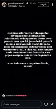 Print do desabafo de Yasmin Santos sobre o fim do noivado