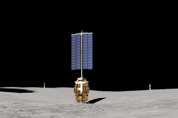 Ilustração colorida de torre de energia da Blue Origin - Metrópoles