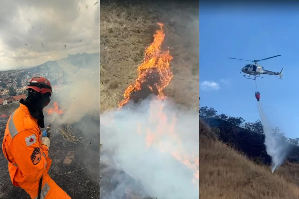 Bombeiros estão há 6 horas combatendo o incêndio na Serra do Curral em BH