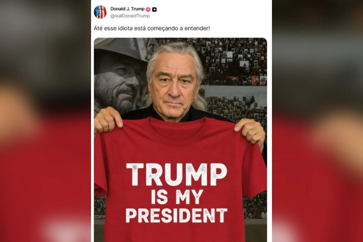 Imagem gerada por IA mostra Robert De Niro com camisa pró-Trump Imagem gerada por IA mostra Robert De Niro com camisa pró-Trump