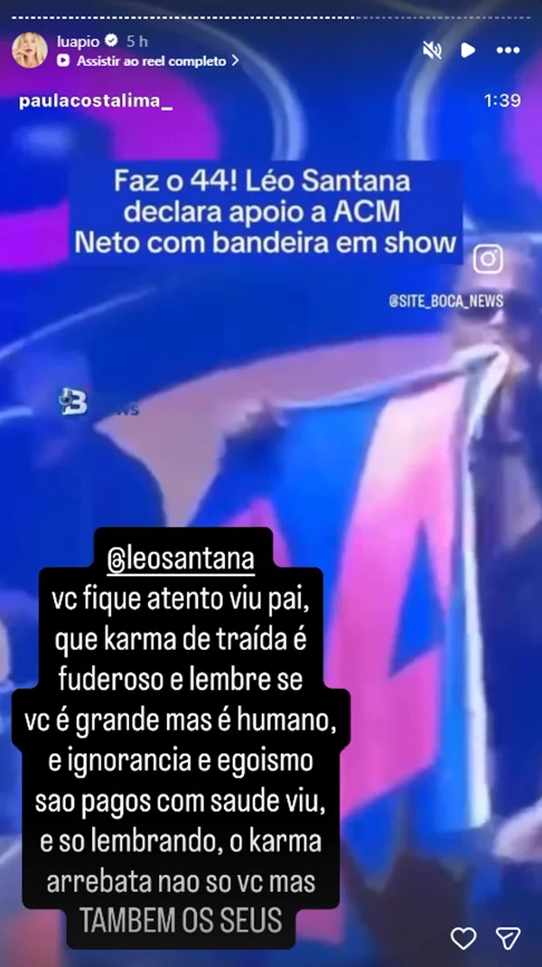 Luana Piovani roga praga em Léo Santana após cantor expor intenção de voto - destaque galeria Luana Piovani roga praga em Léo Santana após cantor expor intenção de voto - destaque galeria