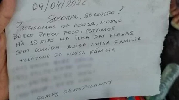 Bilhete de tripulação desaparecida ajudou no resgate