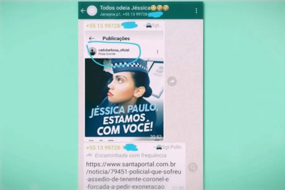 Grupo criado pelo agressor para difamar Jéssica entre os colegas de trabalho Grupo criado pelo agressor para difamar Jéssica entre os colegas de trabalho