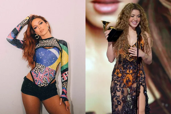 Montagem com fotos de Anitta e Shakira