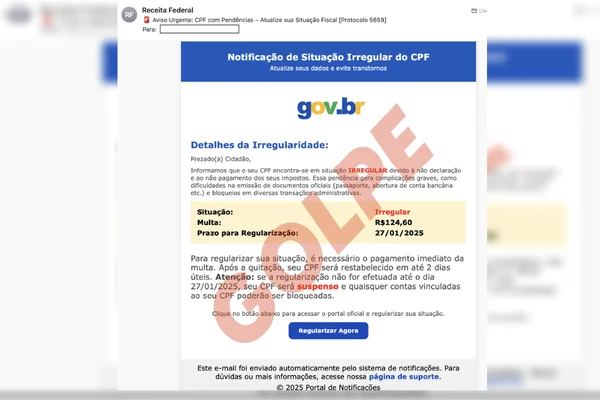 Golpistas se passam pela Receita Federal e cobram falsa multa. Entenda