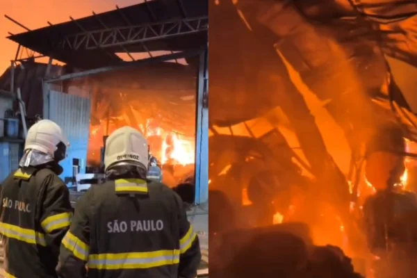 Incêndio de grandes proporções atinge galpão comercial na zona leste de SP - Metrópoles