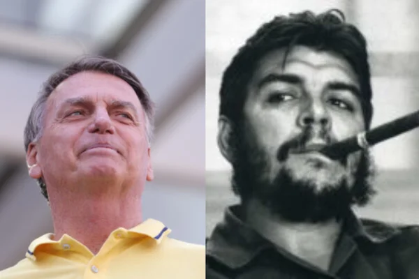 Imagem colorida de Bolsonaro à esquerda e imagem preta e branca de Che Guevara à direita. Metrópoles