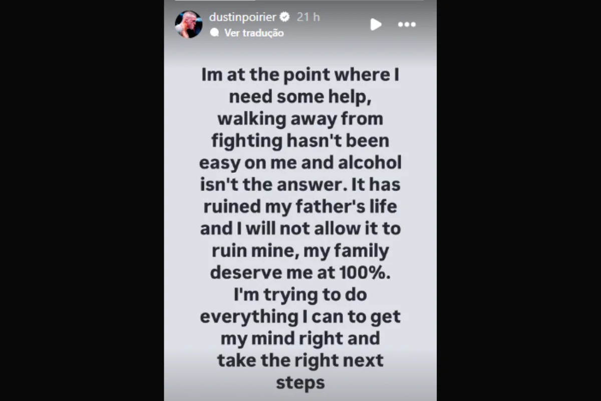 Ex-UFC, Poirier desabafa e pede ajuda após ser preso por embriaguez - imagem 1 Ex-UFC, Poirier desabafa e pede ajuda após ser preso por embriaguez - imagem 1