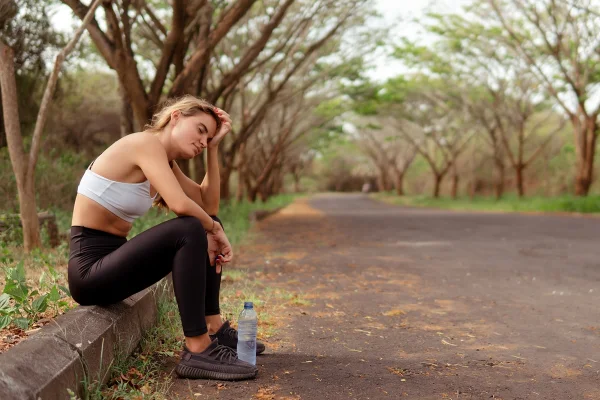 Imagem colorida de uma pessoa cansada sentada na calçada - Metrópoles