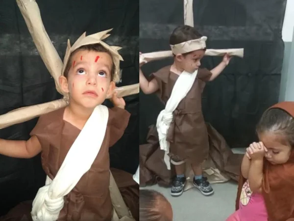 alunos de berçário encantam ao encenar a Paixão de Cristo em SP