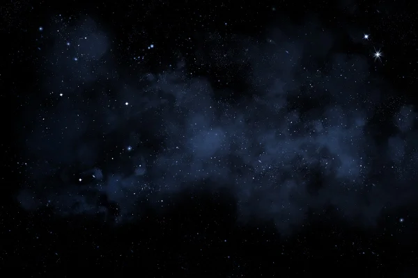 ilustração de céu estrelado com estrelas e nebulosa azul. Metrópoles