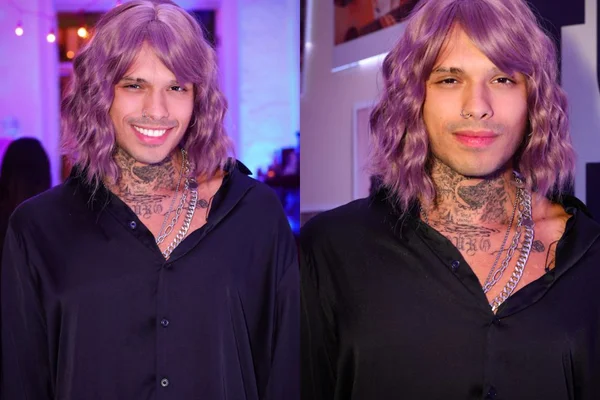 Após raspar o cabelo, Vitão surge com peruca lilás em evento
