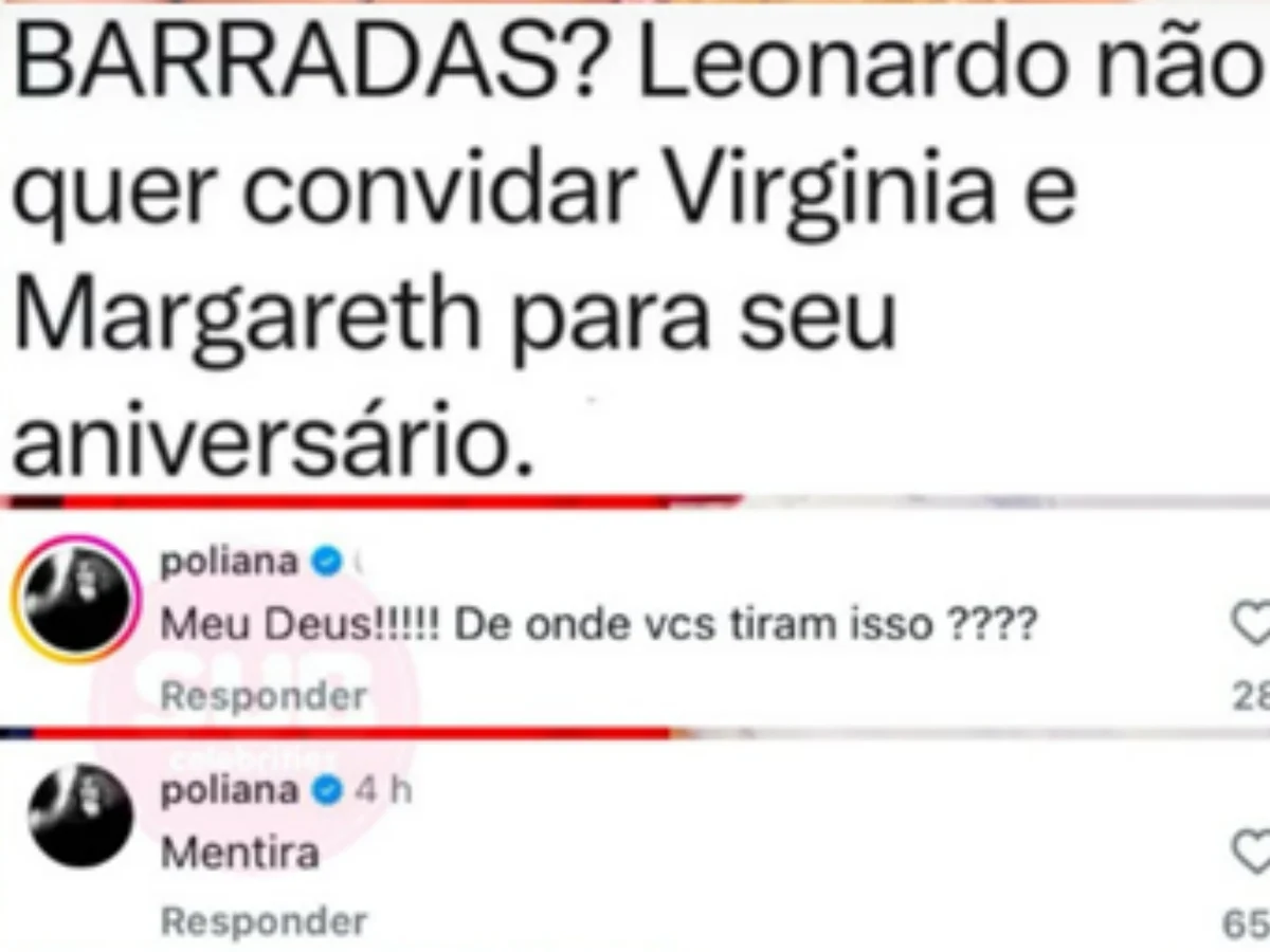 Poliana negou que seu marido, o cantor Leonardo tenha barrado Virginia e a mãe de festa. Poliana negou que seu marido, o cantor Leonardo tenha barrado Virginia e a mãe de festa.