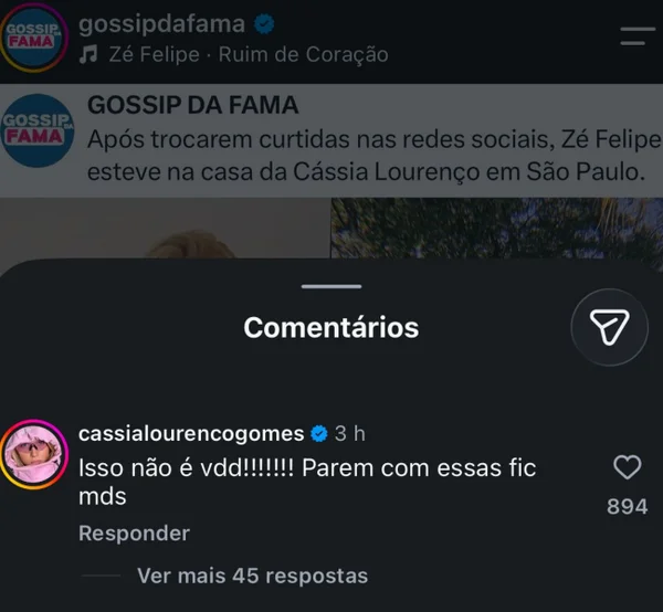 Cássia Lourenço nega romance com Zé Felipe: “Isso não é verdade” - destaque galeria Cássia Lourenço nega romance com Zé Felipe: “Isso não é verdade” - destaque galeria
