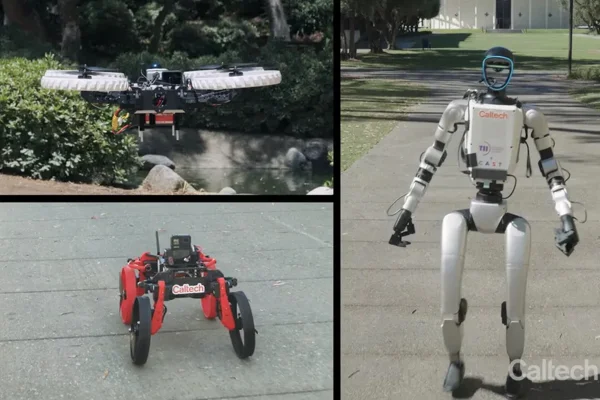 Imagem colorida mostra robô humanoide e drone desenvolvido por engenheiros norte-americanos e arábes - Metrópoles