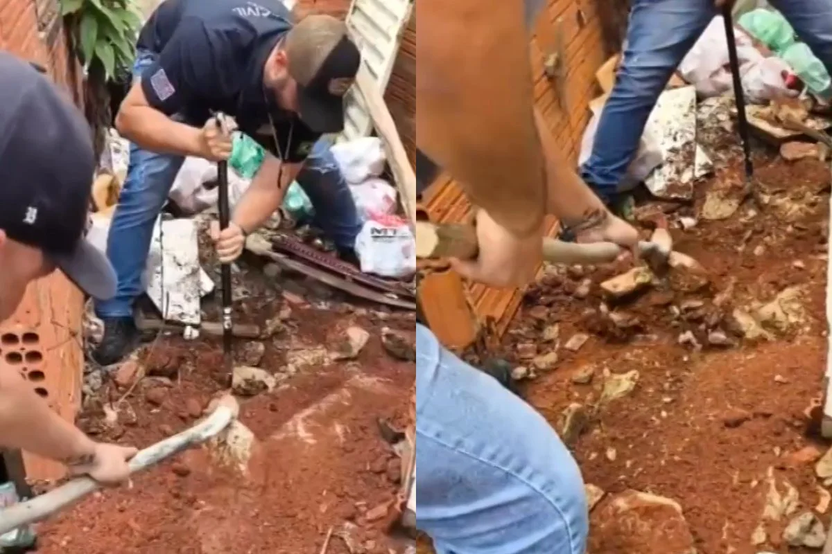 Mãe e padrasto são presos após corpo de criança ser encontrado em cova 1 Corpo de criança sendo desenterrado pela polícia