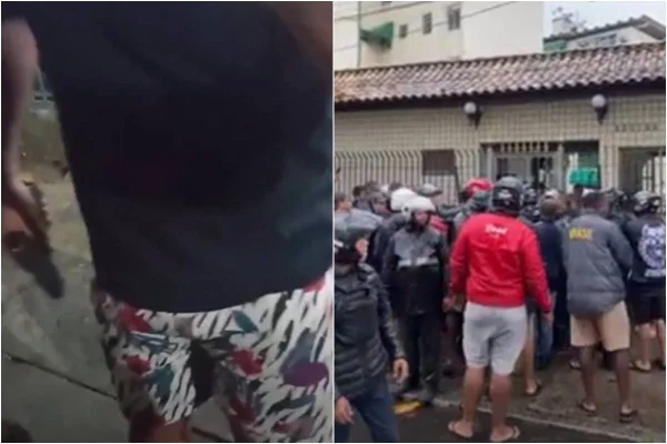 Imagem com duas fotos coloridas do local onde um entregador por aplicativo foi baleado por um policial penal no Rio de Janeiro - Metrópoles