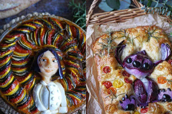 montagem com artes feitas com comida