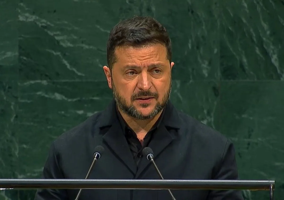 Presidente Volodymyr Zelensky durante discurso na ONU Presidente Volodymyr Zelensky durante discurso na ONU