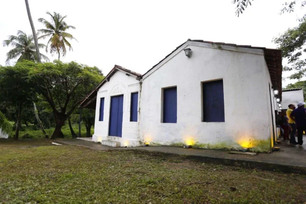 foto de uma casa antiga na cor branca cercada por árvores
