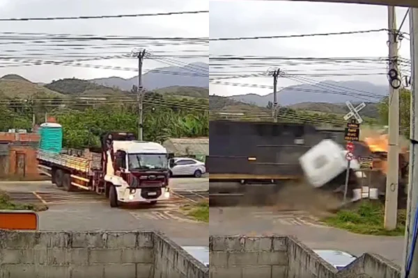 Imagem colorida de acidente envolvendo trem e caminhão no Rio de Janeiro - Metrópoles