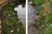 Lixo acumulado na beira do lago