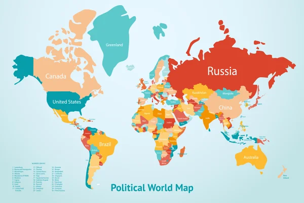 Ilustração colorida mostra mapa mundi - Metrópoles