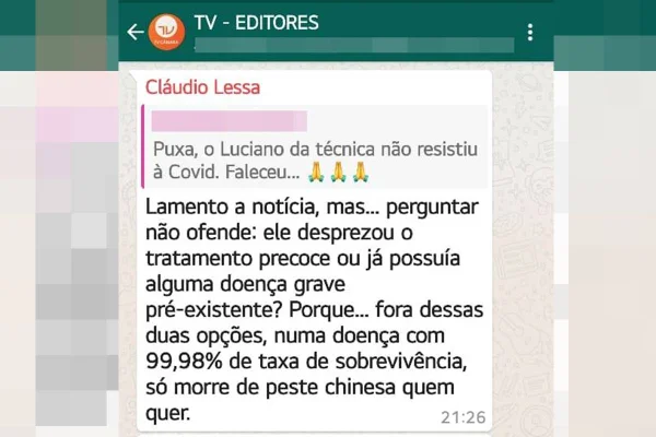 Editor da TV Câmara pergunta se vítima da Covid desprezou tratamento precoce e indigna colegas