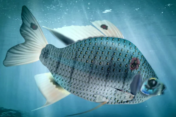 Ilustração colorida de peixe fóssil - Metrópoles