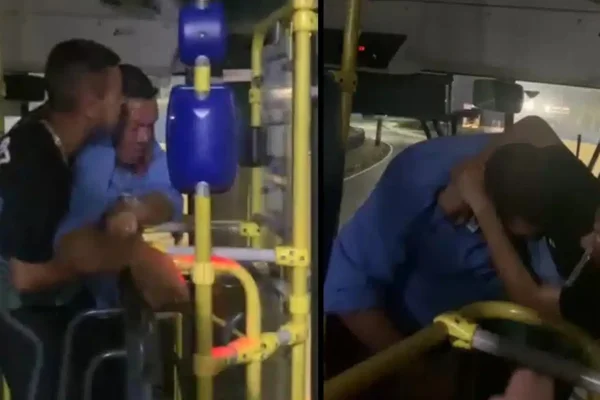 Imagem colorida mostra motorista sendo agredido por passageiros - Metrópoles