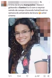 Internautas lembraram que Bruna Marquezine, ex de Neymar, é vascaína
