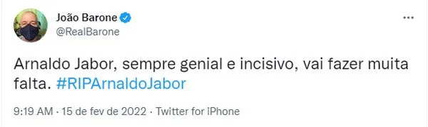 Amigos famosos lamentam morte de Arnaldo Jabor; veja a repercussão - destaque galeria Amigos famosos lamentam morte de Arnaldo Jabor; veja a repercussão - destaque galeria