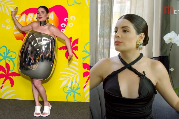 Fotos coloridas de Gkay na Farofa e em entrevista ao jornalista LeoDias