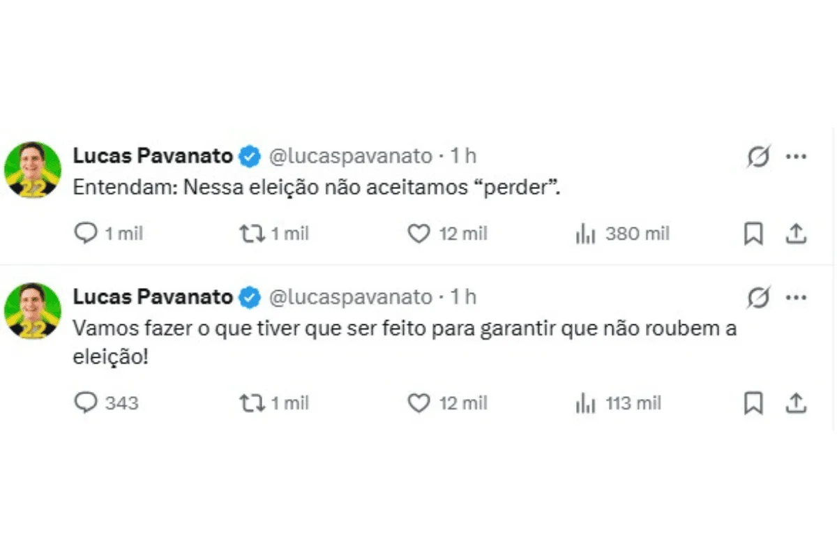 Tweet do deputado federal eleito Lucas Pavanato. Tweet do deputado federal eleito Lucas Pavanato.