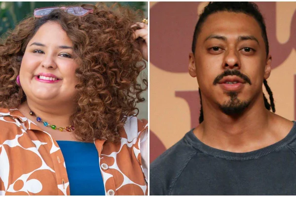 Mulher branca com cagelos encaracolados e homem com tranças - Metrópoles