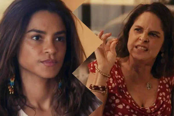Montagem colorida de Brisa (à esquerda) e Núbia (à direita), personagens da novela Travessia - Metrópoles