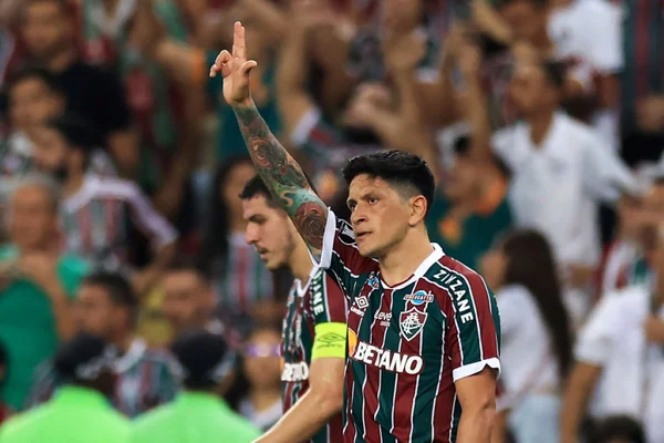 Imagem colorida de Germano Cano em jogo pela Libertadores da américa, artilheiro do Fluminense na competição- Metrópoles