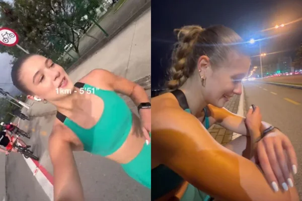 Foto colorida de uma mulher correndo - Metrópoles
