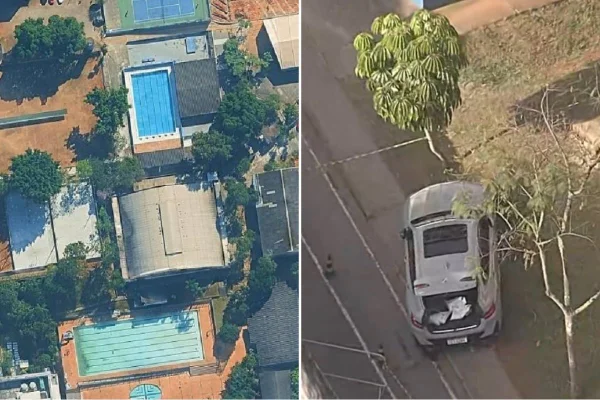 Imagem colorida mostra clube onde motorista alcoolizado entrou em piscina para fugir da polícia. Metrópoles