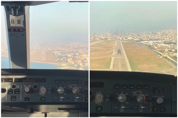 Imagem colorida de avião da FAB pousando em Beirute - Metrópoles