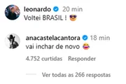 Ana Castela comenta publicação de Leonardo após voltar a beber álcool Ana Castela comenta publicação de Leonardo após voltar a beber álcool