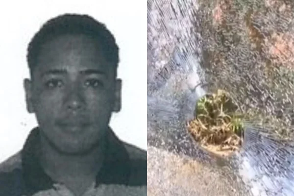 Imagem colorida de homem preso por atacar ônibus e ônibus atacado