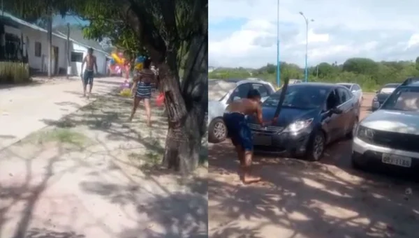 Homem flagra mulher em carro de outro e quebra tudo