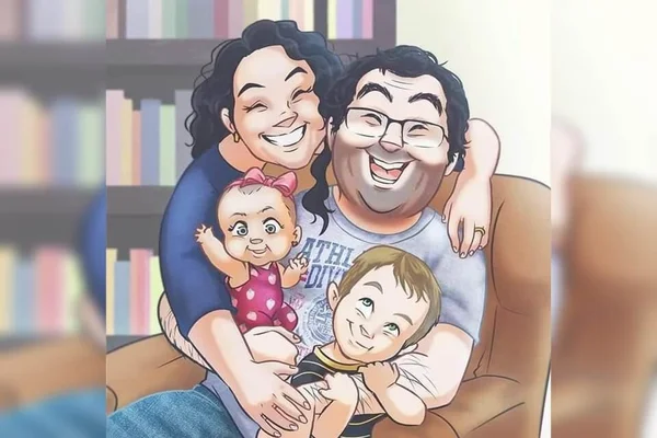 Ilustração mostra Alessandro com sua família
