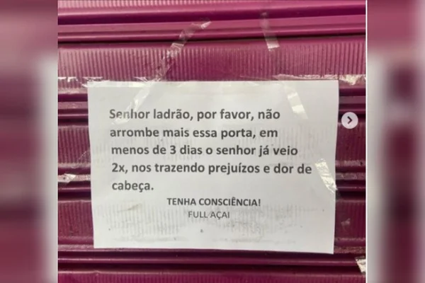 goias comerciante coloca recada e pede que ladrao nao arrombe porta