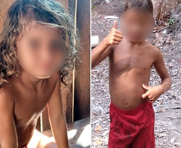 montagem com foto de duas crianças indígenas