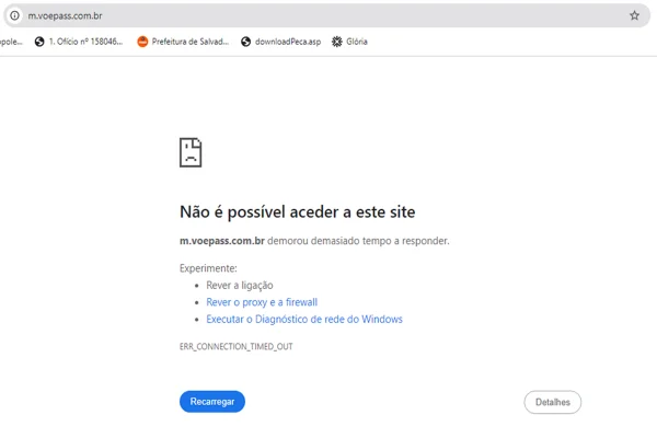 Imagem do site da Voepass fora do ar