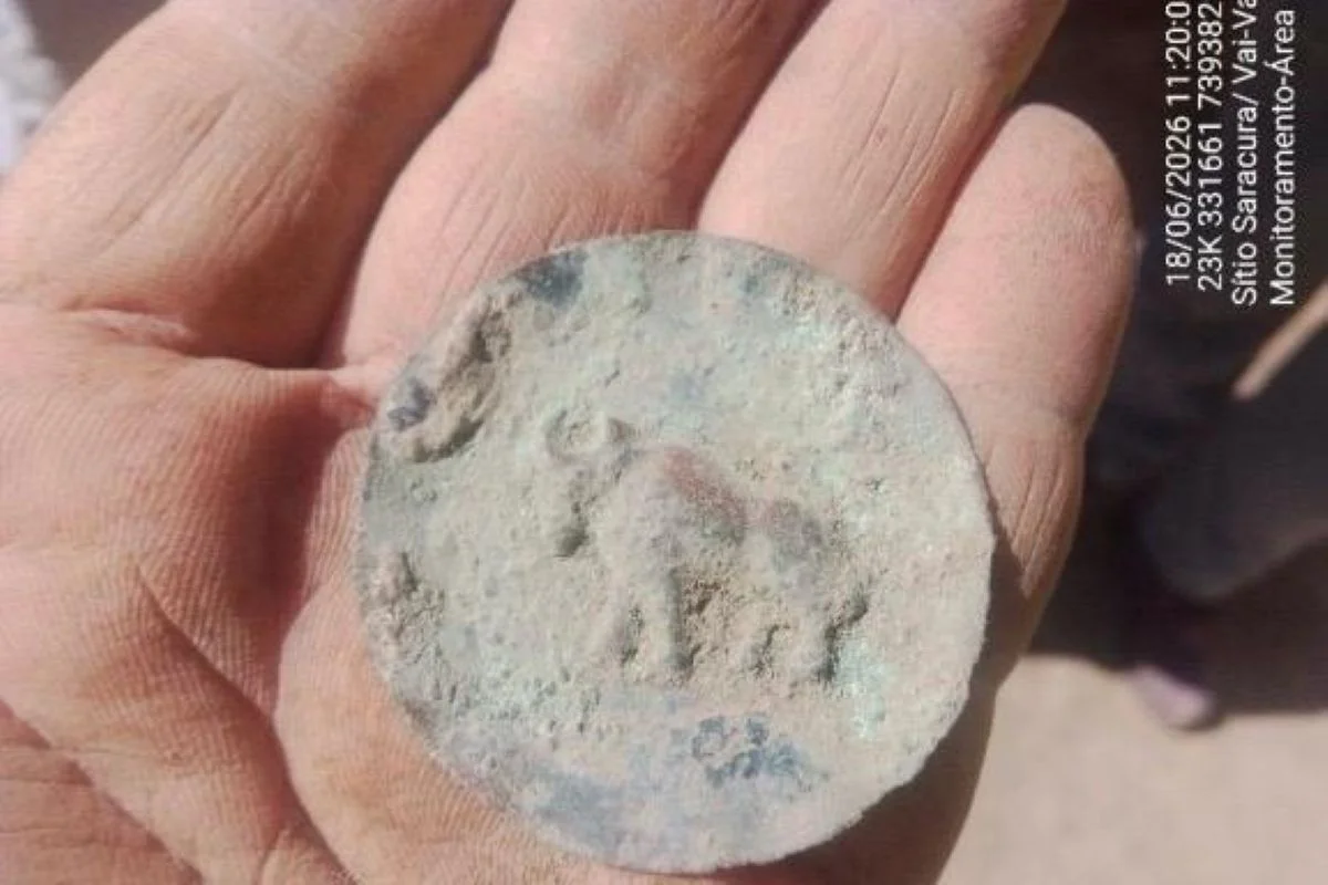 Disco de folha de cobre encontrado durante obras da Linha 6-Laranja Disco de folha de cobre encontrado durante obras da Linha 6-Laranja